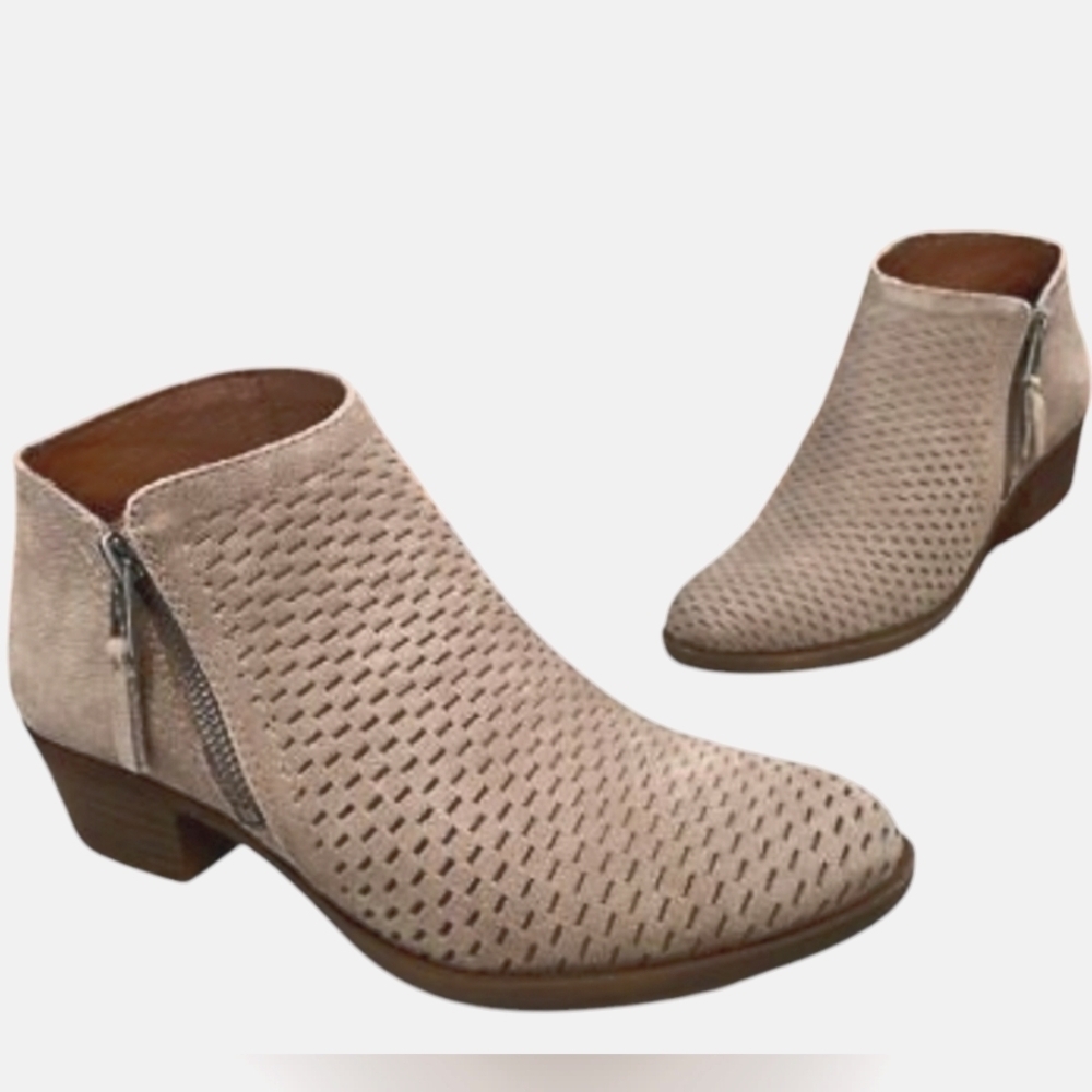 Lucky Brand Brindle Taupe Suede Ankle Boots
